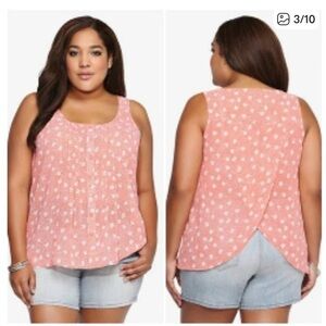 TORRID Coral White Floral Chiffon Tulip Back Tank Top size 4